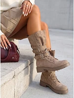 Dámske šnurovacie semišové topánky typu „workery“ v béžovej farbe FashionStreet ZY1470 Dámske šnurovacie semišové topánky typu „workery“ v béžovej farbe FashionStreet ZY1470