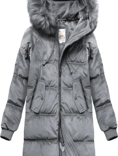 Dámska zimná manšestrová bunda s kapucňou sivá (7763)