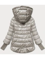 Dámska krátka bunda s pletenými rebrovanými lemami béžová (P22/P3-6636/P3-6023-62)