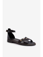 Zazoo 40378 Płaskie Skórzane Sandały Damskie Czarne Zazoo 40378 Płaskie Skórzane Sandały Damskie Czarne