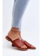 Klapki Damskie Eko Skórzane Na Płaskim Obcasie Brązowe Maliha
