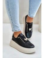 Skórzane Sneakersy Damskie Na Platformie Z Przypinką Vinceza 89101 Czarne
