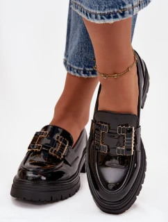 Dámske lakované mokasíny YL253 čierne - Diamantique