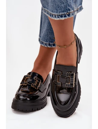 Dámske lakované mokasíny YL253 čierne - Diamantique