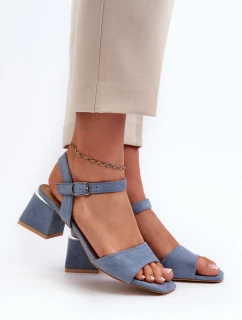 Sandały Damskie Na Klocku Z Eko Zamszu Niebieskie Leisha