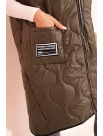 Dámska prešívaná vesta s kapucňou na zips v khaki farbe