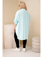 Dámske tričko Plus Size z viskózy s kvetinovou výšivkou mätovej farby