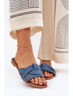 Płaskie Klapki Damskie Z Przeplatającymi Się Paskami Jeansowe Selaenor