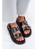 Skórzane Lakierowane Sandały Damskie Z Klamrami Big Star RR274662 Czarne