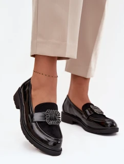Lakierowane Mokasyny Damskie Z Ozdobną Klamrą S.Barski HY52-546 Czarne