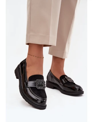 Lakierowane Mokasyny Damskie Z Ozdobną Klamrą S.Barski HY52-546 Czarne