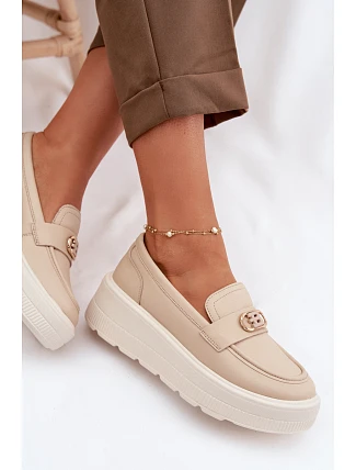 Dámske kožené mokasíny na platforme Vinceza Beige Dámske kožené mokasíny na platforme Vinceza Beige