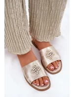 Klapki Damskie Na Płaskim Obcasie Z Ozdobnym Detalem S.Barski KV51-087 Złote