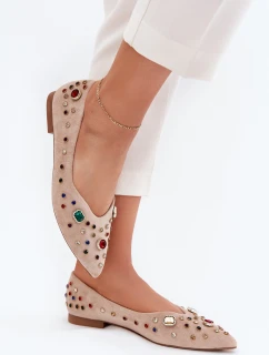 Baleriny Damskie Zdobione Kryształkami Beżowe Valena