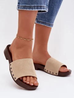 Dámské pantofle s přezkami na plochém podpatku Béžové Amelvessa