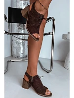 Kožené semišové sandále na podpätku so šnurovaním Zazoo 40523 Chocolate Kožené semišové sandále na podpätku so šnurovaním Zazoo 40523 Chocolate