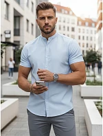 Pánska košeľa s krátkym rukávom a stojáčikom, svetlo modrá, FashionStreet KX1062