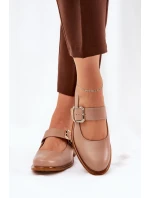 Skórzane Półbuty Damskie Z Klamrą Laura Messi 2980 Ciemnobeżowe