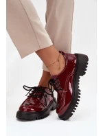 Lakierowane Skórzane Półbuty Damskie Z Przypinkami Artiker 57C0336 Bordowe