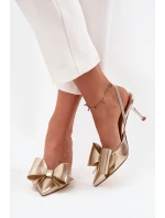 Szpilki Z Odkrytymi Piętami I Kokardką Złote Eklevia