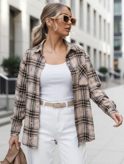 Dámska kockovaná košeľa s odreninami béžová FashionStreet DY0485