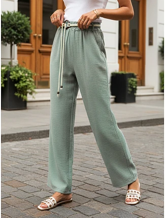 Dámske nohavice so širokými nohavicami, zelené, FashionStreet UY3072 Dámske nohavice so širokými nohavicami, zelené, FashionStreet UY3072