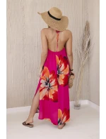 Viskózové šaty viazané okolo krku fuchsiovej farby