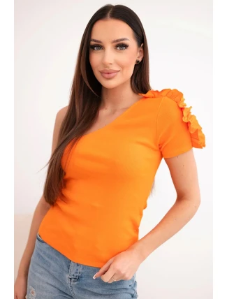 Dámska bavlnená blúzka na jedno rameno s volánom oranžová