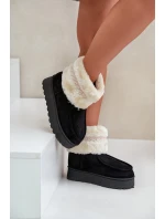Śniegowce Damskie Na Platformie Z Futerkiem I Wzorem Czarne Deepanti