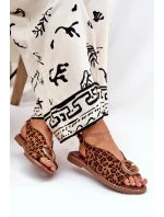 Płaskie Sandały Z Ozdobą Panterka Brązowe Haliones