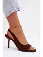Dámské sandály na podpatku z eko semiše čokoládové Calvoria