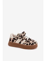 Dievčenské tenisky s leopardím vzorom na suchý zips Beige Satinia
