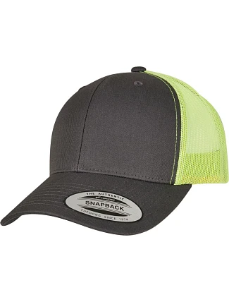 Flexfit 6606/6606T 6-panelová vintage čiapka „Trucker“ 55.6606 antracitová/neónovo zelená