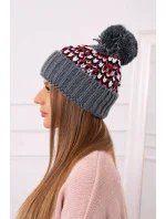 Dámska čiapka Ellen s brmbolcom K325 tmavo šedá + červená