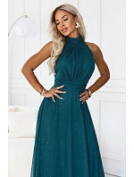 636-4 VERONICA – luxusné dlhé šaty s brokátovým detailom a elegantným strihom – zelené 636-4 VERONICA – luxusné dlhé šaty s brokátovým detailom a elegantným strihom – zelené