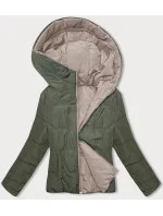 Obojstranná krátka bunda s kapucňou cappuccino-khaki (B8181-12011)
