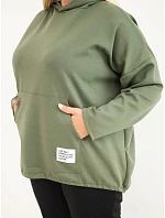 Dámska mikina Plus Size z viskózy s kapucňou a klokaním vreckom, farba khaki Dámska mikina Plus Size z viskózy s kapucňou a klokaním vreckom, farba khaki