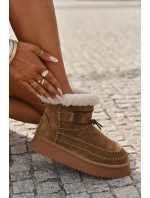 Zamszowe Śniegowce Damskie Z Ozdobnymi Przeszyciami  Big Star SS274373 Camel