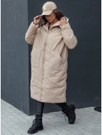 Dámska zimná dlhá oversize bunda s kapucňou MELVIN tmavo béžová FashionStreet TY4509