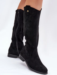 Kozaki Na Płaskim Obcasie Z Ażurowym Wzorem S.Barski HY51-062 Czarne