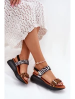 Sandały Damskie Na Koturnie Panterka I Zebra Brązowe Monera