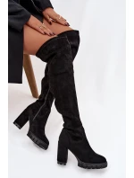 Dámské kozačky nad koleno na klíně ekologická semišová černá Tahlina
