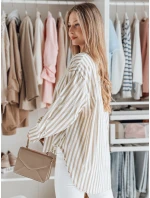 Dámske nadrozmerné tričko s predĺženým zadným dielom SAMONE v béžovej farbe s bielymi pruhmi FashionStreet DY0463 Dámske nadrozmerné tričko s predĺženým zadným dielom SAMONE v béžovej farbe s bielymi pruhmi FashionStreet DY0463