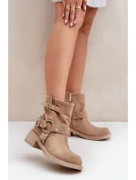 Dámske semišové topánky na nízkom podpätku s remienkami Zazoo 3644 Beige