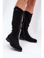 Kozaki Na Płaskim Obcasie Z Ażurowym Wzorem S.Barski HY51-062 Czarne