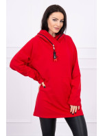 Oversize tunika na zips s kapucňou červená