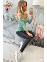 Blúzka s výstrihom do V tmavo mätová