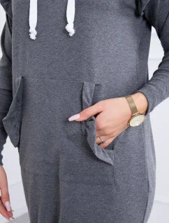 Šaty s ozdobnými volánikmi a kapucňou v grafitovej farbe