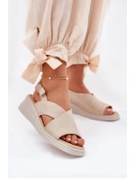 Sandały Damskie Na Koturnie Z Eko Skóry Złote Quilara