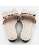 Béžové dámske šľapky s mašľou (H47)